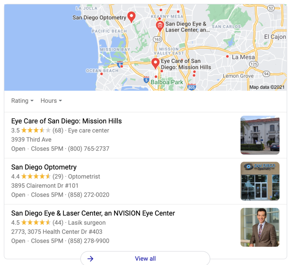 San Diego eye doctor 3-pack by Google